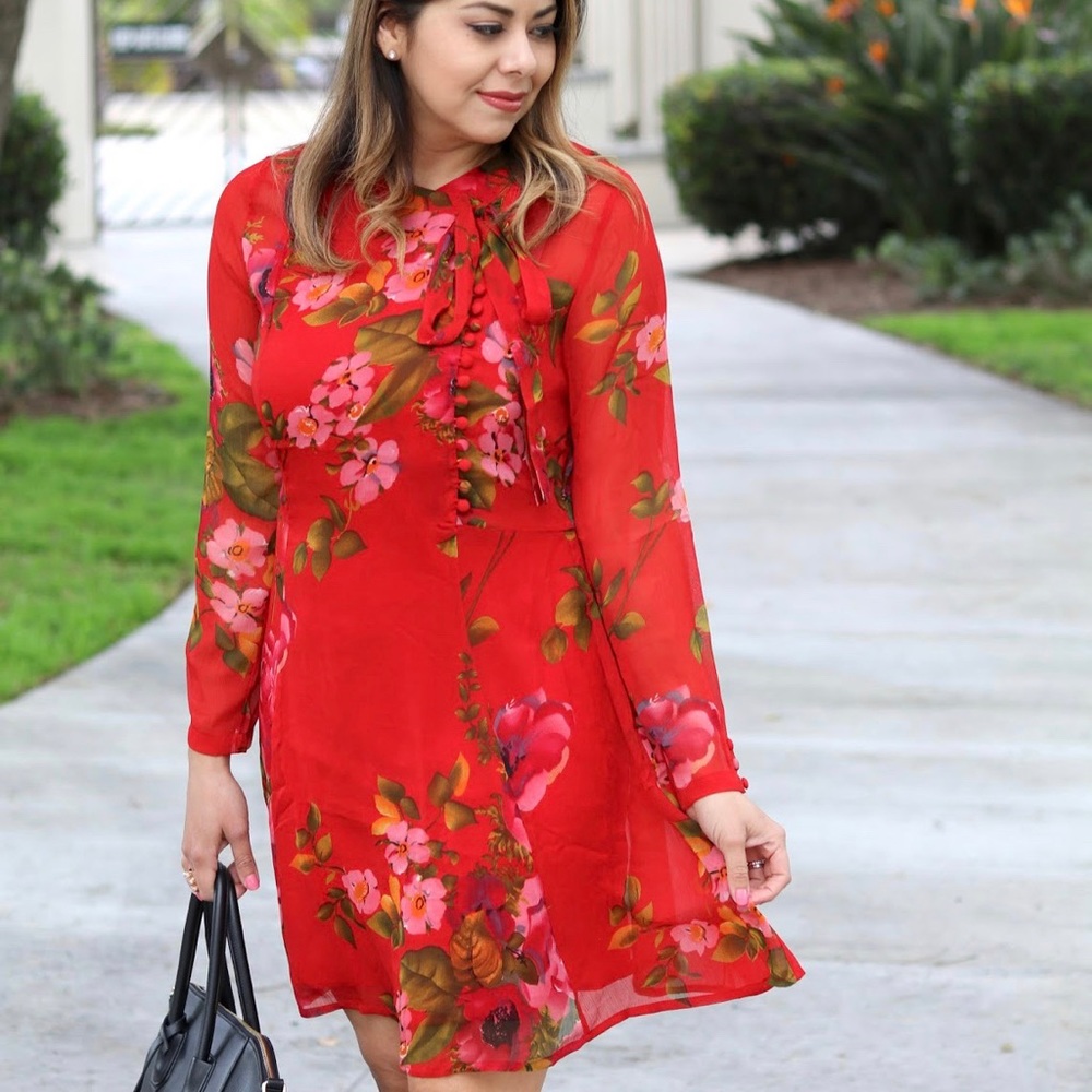 Elegant Red Floral Dress